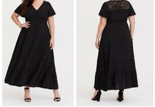 Torrid Black Flutter Button Front Challis Maxi Dress 00X Med Large 10 21728