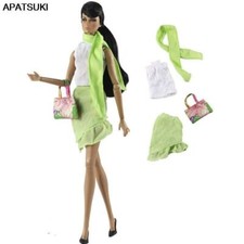 1Set Green Outfits for 11.5" Doll Clothes White Tops Shirt Skirt Scarf Bag 1/6