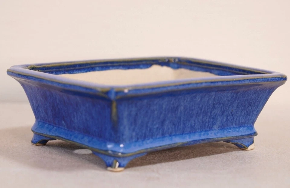 Japan Quality Bonsai Pot SURUGA SEIZAN 6.1"(15.5cm) Blue Glazed Rectangle K025 - Image 4 of 4