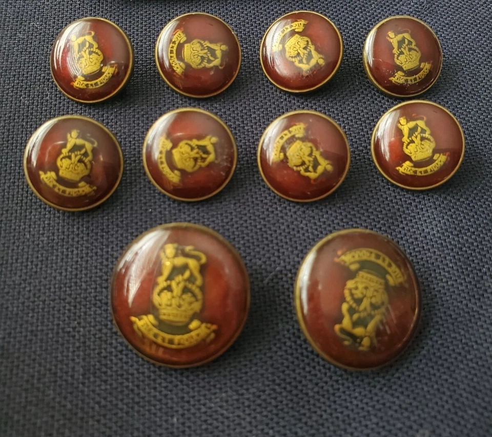 RARE Lion crown Burgundy Enamel Gold set lot 20mm 15mm Blazer Jacket Buttons - Image 2 of 4