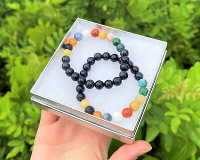 Galaxy Bracelet: 8 Planets, Moon and Sun Beads - 8 mm