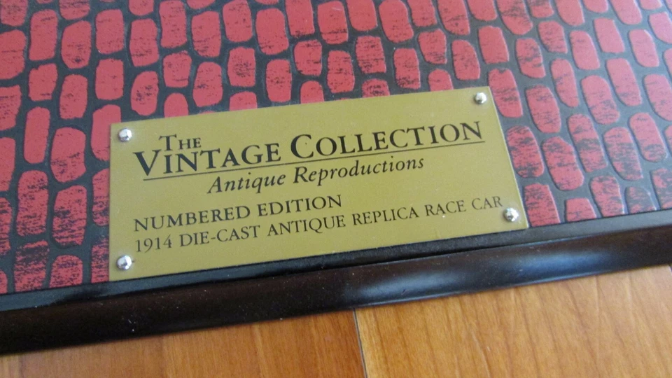  1910 Indy type tin race car 11" long wood base Enesco collection Lou Chevrolet - Image 2 of 4