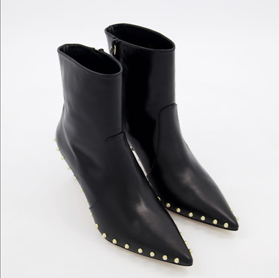 STUART WEITZMAN Pearl Detail Pointy Toe Ankle Heel Booties NEW IN BOX EU 36.5