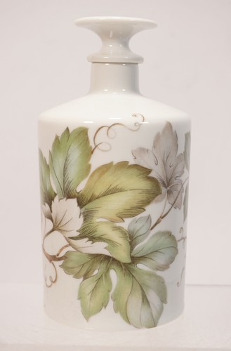 Vintage Limoges France Hurricane Paris Porcelain Bottle with Stopper Leaf Decor