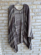 Free People Oversized Striped Linen Blend Poncho Sweater Women's Size S
