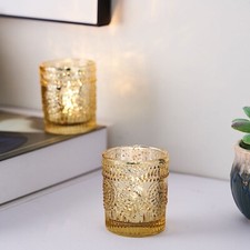 6 pcs Gold Mercury Glass Votive Candle Holders Primrose Design Wedding