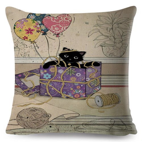Cute Elegant Black Cat Cushion Cover Double Print Cartoon Animal Pillow Case - Picture 15 of 55