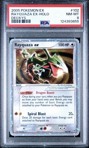 Pokemon 2005 Rayquaza EX Deoxys Ultra Rare Holo Card 102/107 PSA 8