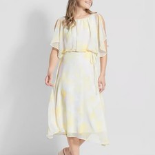 New ModCloth Flutter of Flattery Midi Dress Size Medium Yellow Pink