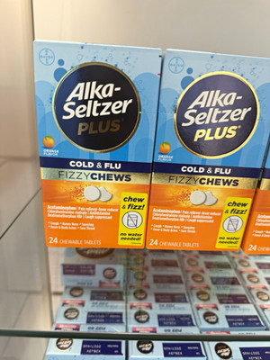 Alka-Seltzer Plus Cold & Flu Fizzy Chews Chewable Tablets, Orange, 24 Ct