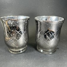 Mercury Glass Candle Holder Set Holds Votive or Tealight Candles Etched Glass