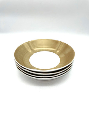 Set Of 4 Thick Gold Band Fruit Sauce Bowl Made In Portugal Beauty Dish Soup 8 