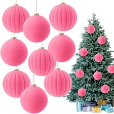 Syhood 9 Pcs 4 Inch Velvet Christmas Balls Large Xmas Tree Pink