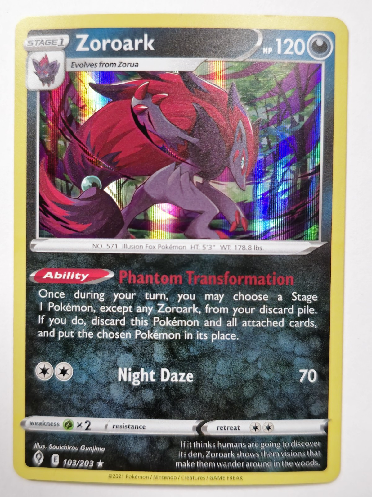 Zoroark 103/203 Swsh07: Evolving Skies Holo