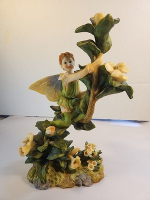 Les Alpes Fairy/Elf/pixie Figurine Sitting On Flower Branch 12'' Resin