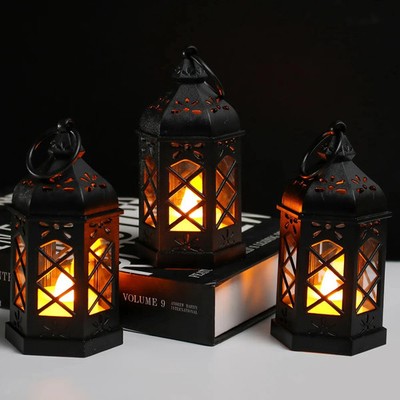 Retro LED Windlampe Sechseck Flammenlos Tischlampe Atmosphäre Dekoration