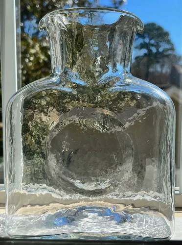Blenko Handblown Glass Water Bottle 384 Crystal Pitcher Double Spout Marked 2007