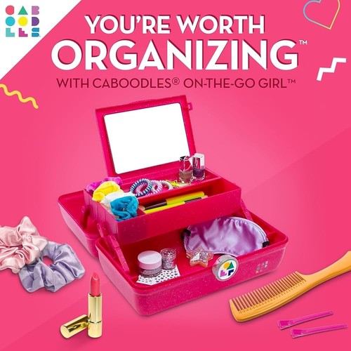 New Caboodles On-The-Go Makeup Box Cosmetic Case (Deep Pink Sparkle) - Picture 5 of 10
