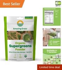 Organic Super Greens Powder: Spirulina  Moringa Smoothie Booster, 30 Servings