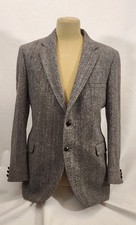 Vtg Harris Tweed Blazer Mens 44L Brown Herringbone Wool Sport Coat Jacket