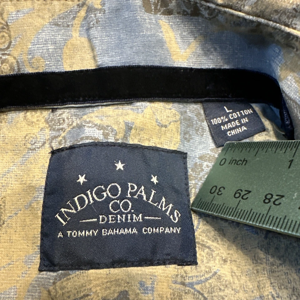 Indigo Palms Blue Beige Shirt Men’s L Abstract Floral Long Sleeve Button Up - Image 3 of 4