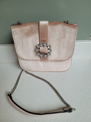 M&S Damen Handtasche Schulter Crossbody Abend Rouge Rosa Samt Kette Abschlussball Sehr guter Zustand