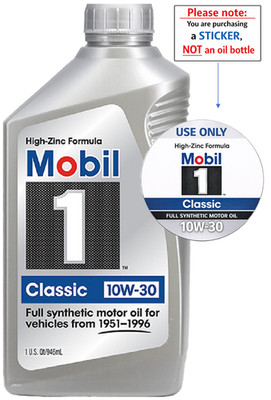 Mobil 1 Classic Car 10W-30   Engine Bay ID Label / Sticker (Set of 2)