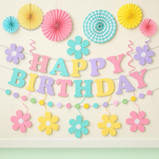 Pre-Strung Pastel Birthday Decorations, No DIY Happy Birthday Banner with Felt D