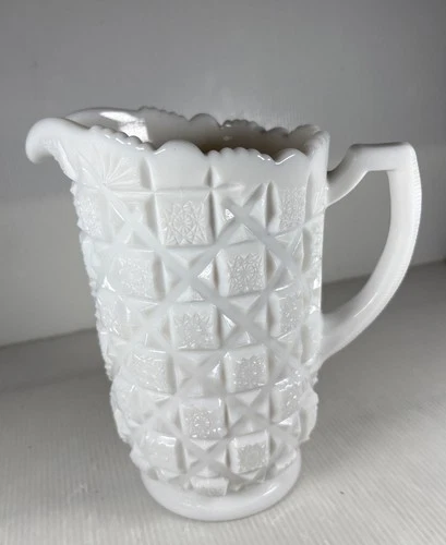Vtg Westmoreland Milk Glass Pitcher w/ Old Quilt Pattern 40 Oz.