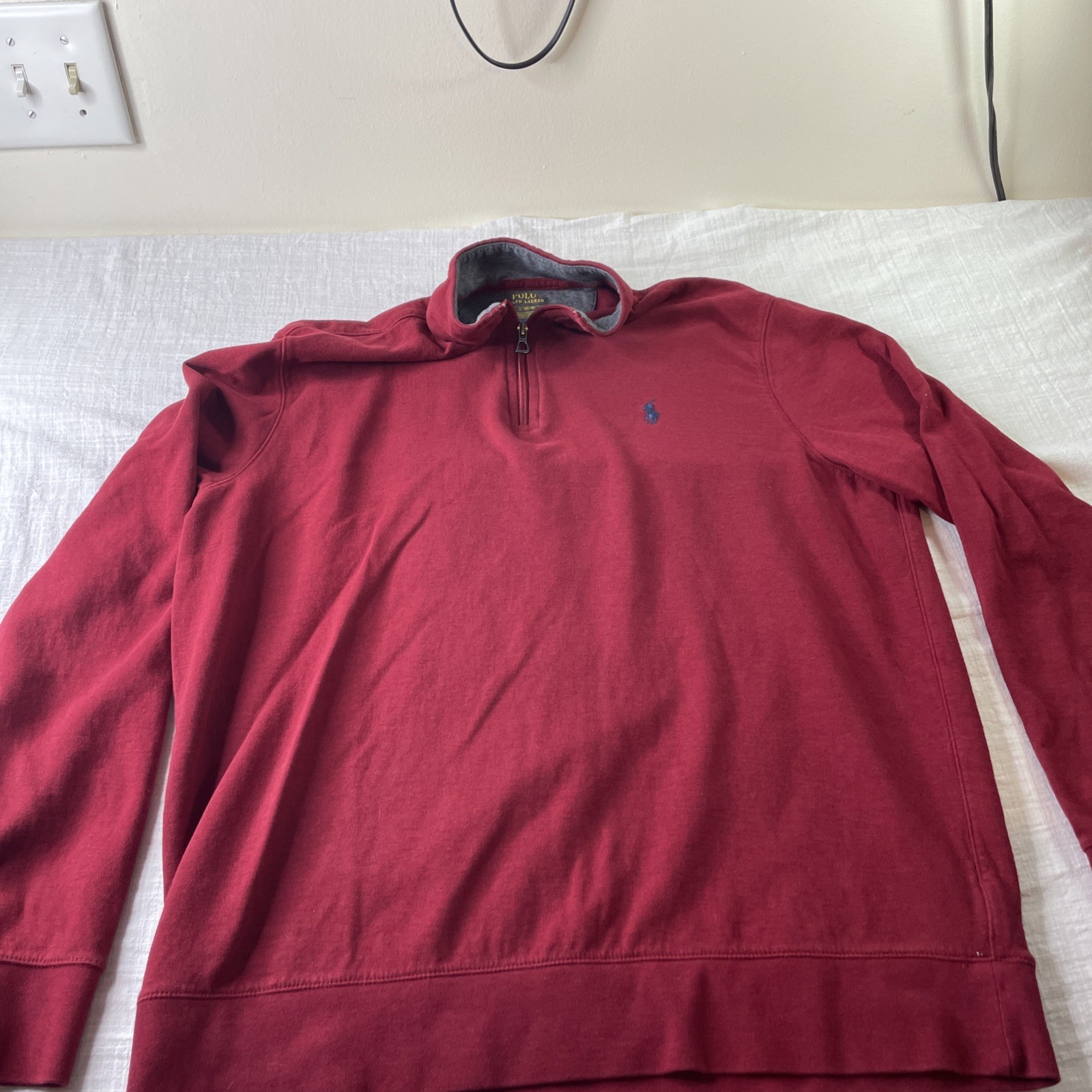 Polo Ralph Lauren Pony Uomo 1 4 Zip Felpa Finto Collo Pullover Rosso Taglia L