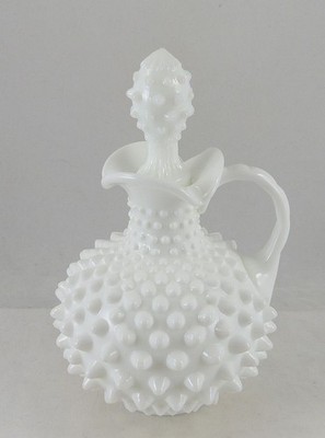 Fenton 3863 MI 6½'' Tall Milk Glass Hobnail Large Cruet w/ Original Stopper