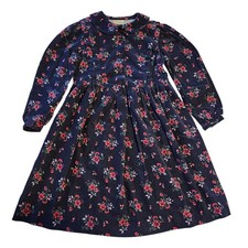 Vintage Laura Ashley Mother Child Navy Floral Corduroy Long Sleeve Dress sz 7-8