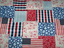 9 x 21 Scrap Americana patchwork floral red blue white cotton Fabric