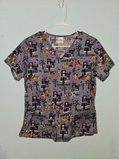 Disney Brand Mickey, Minnie And Pluto Trick Or Treating Scrub Top-sz M