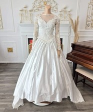 Unbranded Vintage 90s White Embroidered Lace  Satin Wedding Dress sz 6