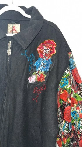 Kanji Jeans Men's Jacket Size 3XL Black Embroidered Wool Leather Vintage Y2K NEW image 2