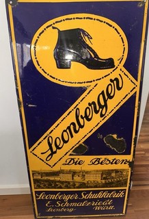 Emailleschild Leonberger Schuhfabrik Ferro Email Dold Offenburg 97x48 cm