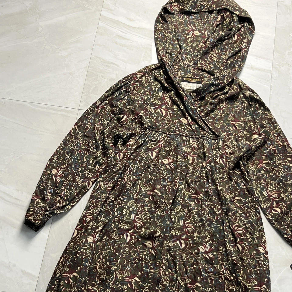РЕДКИЙ ВИНТАЖНЫЙ Tseklenis Athens Mod абстрактный длинным рукавом макси платье с капюшоном цветочный размер 6 - Изображение 4 из 4