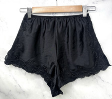Vtg Victorias Secret Nightie Shorts Y2K Whimsigoth Satin Hi Rise shorty S Black