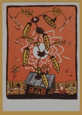 Russian Fairy Tale Pea Pod Soviet decorative Folk Art USSR Vintage Postcard