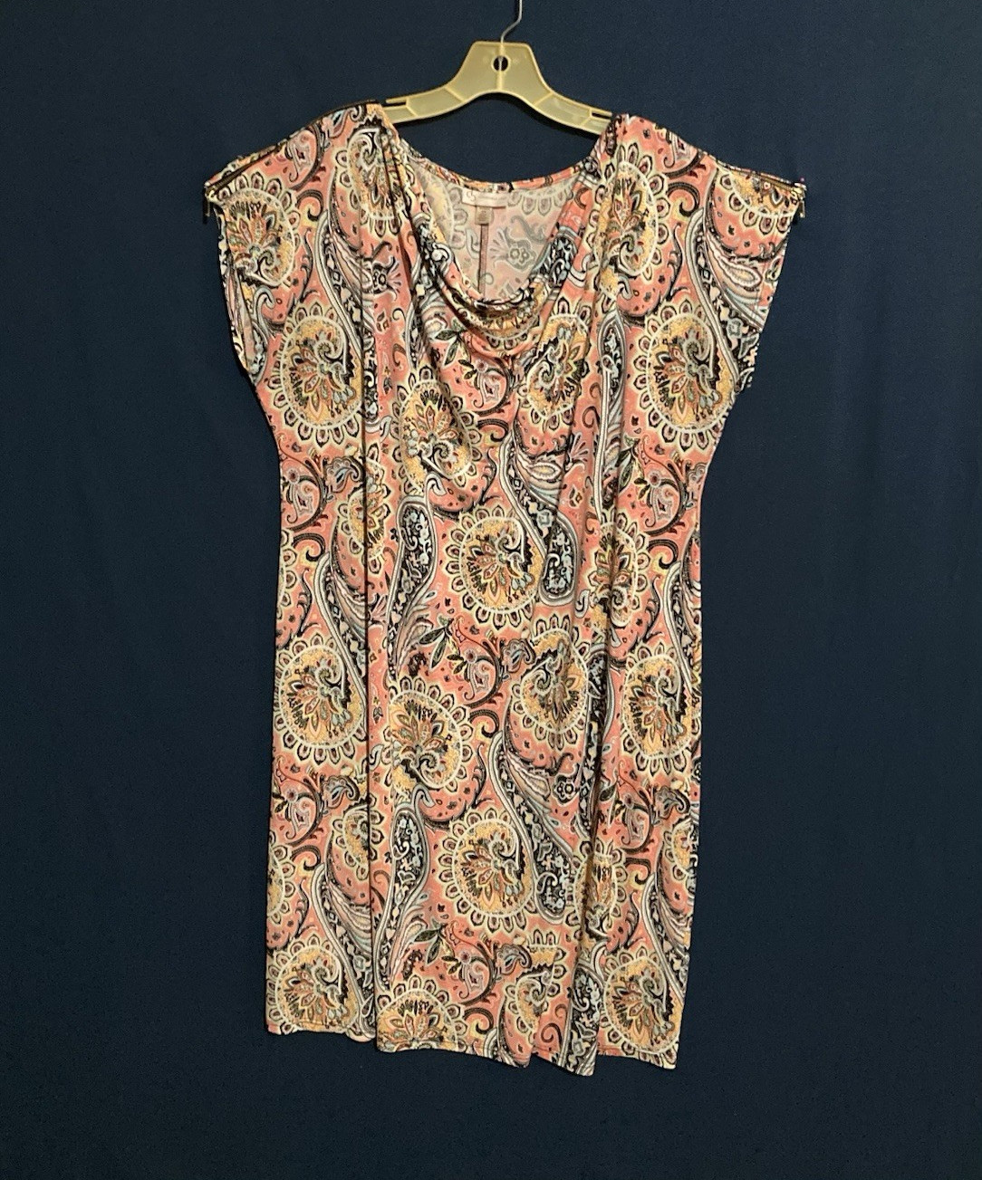 DressBarn Women's 2X Plus Pink Paisley Cowl Neck Short Sleeve Blouse