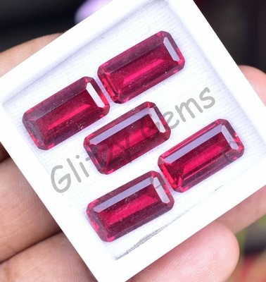 5 Pcs Natural Red Ruby Emerald 14.10 mm Certified Loose Gemstones