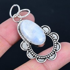 Fascinating Rainbow Moonstone Gemstone 925 Sterling Silver Pendant 2.15"