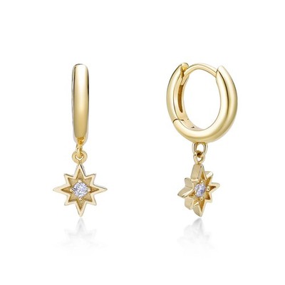 18K Yellow Gold Plated 925 Sterling Silver Star Dangle Earrings With Diamond