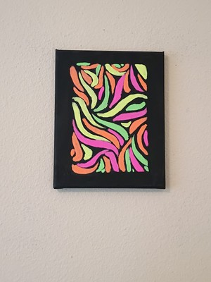 Handpainted Neon Abstract Art Original Acrylic Painting On Canvas 8x10''