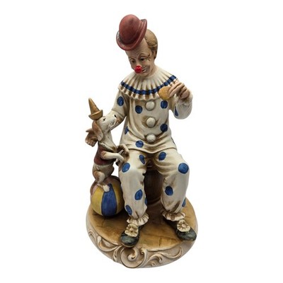 Vintage Porcellane D'Arte Clown Figurine w/Dog T69 Hand Painted