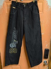 Vintage 90s Paco Baggy Wide Leg Embroidered Jeans 30x31 Black