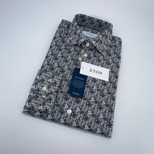 Eton Dress Shirt Mens M 15 1/2 - 39 Zebra Multi Print Poplin Slim Fit Business