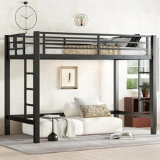 Twin XL Size Metal Loft Bed, Loft Bed with Easy Climbing Ladder and Guardrails