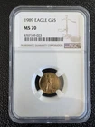 1989 $5 American Gold Eagle 1/10 Oz Gold NGC MS70